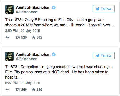 Gun firing at Amitabh Bachchan's shooting set
