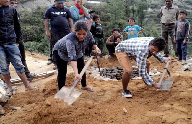 Nepali comedians Dhurmus and Suntali building school in Nepali village