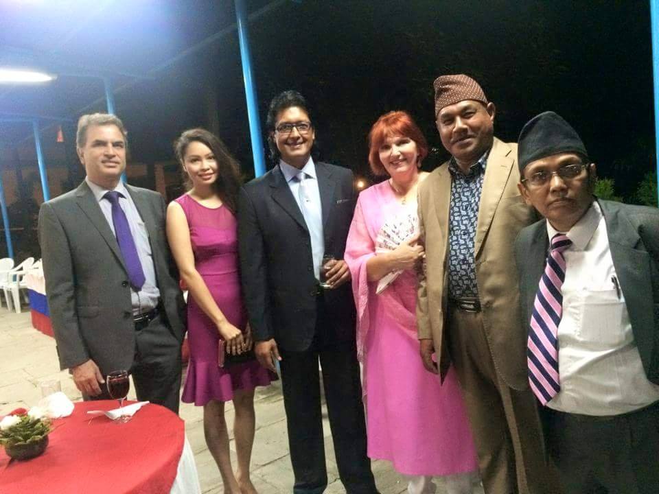 Rajesh Hamal and his wife at Russian embassy -thecinematimes.com