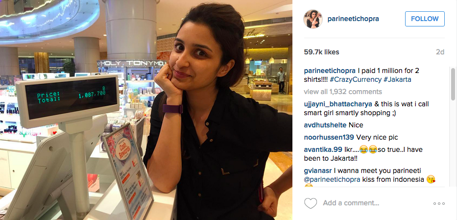 Parineeti Chopra Bollywood actress shopping in Jakatra for millions of rupees