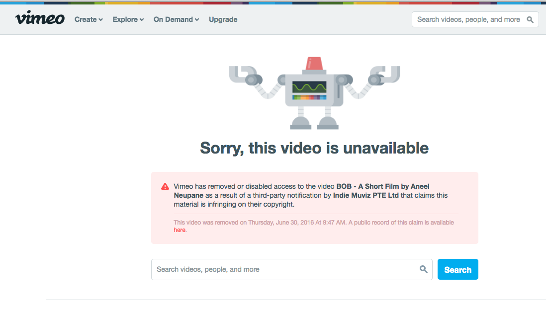 Bob removed from Vimeo - The Cinema Times